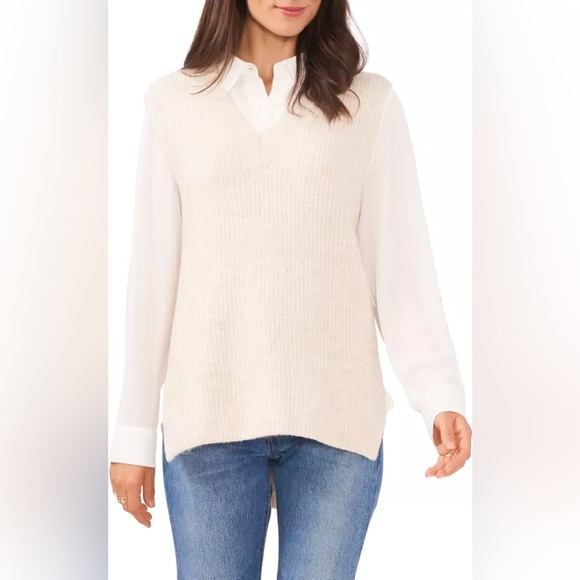 Vince Camuto Shaker Stitch V-Neck Sweater Vest - Picture 2 of 5